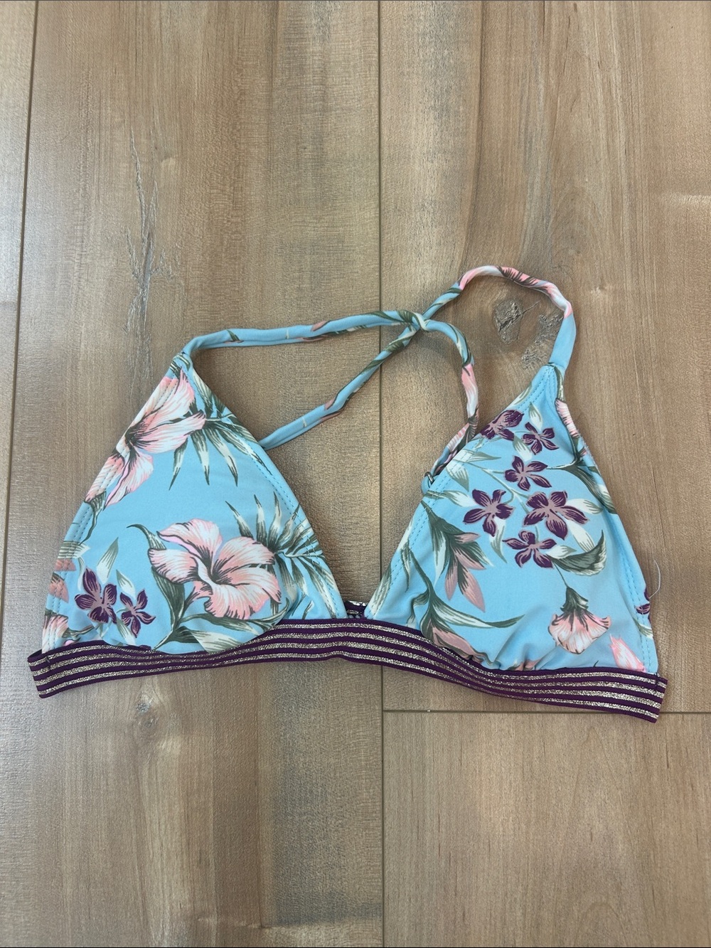 Floral Triangle Swim Top in Light Blue